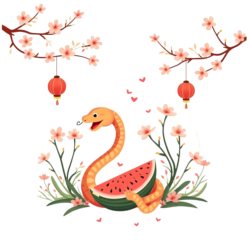 Charming Snake and Blossoms